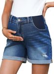 BLENCOT Women's Maternity Jean Shorts Under Belly Maternity Lounge Denim Shorts Pregnancy Fold Hem Comfy Clothes with Elastic Panel Dusk Blue M