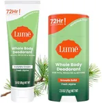 Lume Whole Body Deodorant - Invisible Cream Tube and Solid Stick - 72 Hour Odor Control - Aluminum Free, Baking Soda Free, Skin Loving - 3.0 Ounce Tube and 2.6 Ounce Solid Stick Bundle (Fresh Alpine)