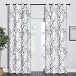 NICETOWN Blackout Curtains 2 Panels - Grommet Top Greyish White Curtains Printed with Black/Grey Branch Pattern, 84 Inches Length Curtains, 52-in Wide for Each Panel