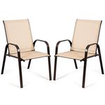 Giantex Set of 2 Patio Chairs, Outdoor Chairs with Armrest, Metal Deck Chairs with Mesh Seats High Backrest, Porch Furniture Bistro Chairs, Patio Dining Chairs for Garden Pool Balcony Yard