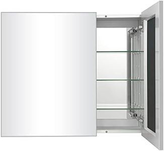 FOMAYKO Bathroom Medicine Cabinet with Farmhouse Silver Metal Framed 26(H) x30(W) Inches Double Mirror Door Recess or Surface Mount Mirror Cabinet for Bathroom Toilet Kitchen