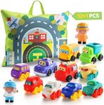 bessome Soft Rubber Cars Toy for 1 Year Old Boy with Playmat (Storage Bag)|12 PCS Cartoon Cars Baby Toys for 12-18 Months & Toddler Age 1-2|First Birthday Gift for 1 2 3 Year Old Boy