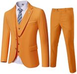 MY'S Men's 3 Piece Slim Fit Suit Set, 2 Button Blazer Jacket Vest Pants with Tie, Solid Wedding Dress Tux and Trousers Orange