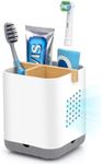BYUNER Toothbrush Holder Toothbrush Caddy Toothbrush Holders for Bathroom Electric Toothbrush Holder 3 Slots Bathroom Organiser Countertop Storage Toothbrush Stand Toothpaste (White)