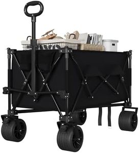 Heavy Duty Collapsible Utility Wagon Cart – 350lbs Capacity Folding Garden Wagon with All-Terrain 7" Wheels & Locking Brake, No-Setup Foldable Camping Cart with Cup Holders for Beach, Picnic, Tailgate