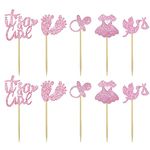 CHEERY-MAGIC Baby Shower Cupcake Picks, Baby Girl Cupcake Toppers, It's a Girl Baby Shower Cake Toppers with Glitter Swan Pacifier Jumpsuit, Baby Birthday Party Cake Decorations A9-DGCPTZ(Girl)