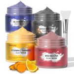 4 Pcs Clay Mask Set, Vitamin C Turmeric Clay Mask, Dead Sea Mud Mask, Blueberry & Red Beans Clay Mask, Face Masks Skincare for Deep Cleansing, Refining Pores, Moisturizing 320g