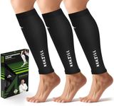 NEWZILL Calf Compression Sleeve for Men & Women | Footless Compression Socks for Shin Splint Relief, Varicose Veins | Perfect Leg Sleeve for Running, Travel, Nursing, Work, Fitness (Black 3Pairs XXL)