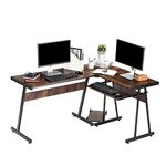 Homesbrand L Shaped Corner Desk Large Ergonomic Stand Cool Home Office Computer PC Workstation Study Writing Table Easy to Assemble Modern Design, Rustic Brown,158x110x70cm