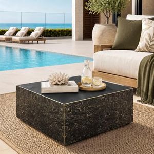 UPHA 28" Square Outdoor Coffee Table, Modern Hollow Concrete Patio Table, Small Minimalist Low Accent Table for Living Room, Balcony, Deck, Backyard, Bronze