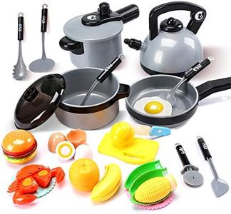 Cute Stone Kids Kitchen Pretend Play Toys,Play Cooking Set, Cookware Pots and Pans Playset, Peeling and Cutting Play Food Toys, Cooking Utensils Accessories, Learning Gift for Toddlers Baby Girls Boys
