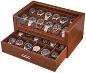 ProCase Watch Box for Men, 24 Slots Watch Display Holder with Clear Acrylic Top, Large Capacity PU Leather Case with Drawer Organizer, Jewelry Storage, Ideal Fathers Day Gift for Dad -Brown