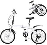 20 Inch Folding Bike for Adult, White High Carbon Steel Folding Mountain Bike - 6 Speed Gears Double V-Brake Kick - Lightweight Adjustable Height City Bike for Men and Women Teens (90% Pre-installed)
