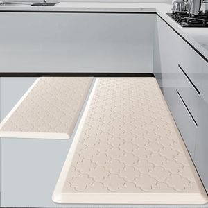 Roccar Kitchen Rugs and Mats, Anti Fatigue Waterproof for Kitchen, Office & Garage，Non Skid Standing Kitchen Rug 2 Piece (Beige, 44x75cm+44x150cm)