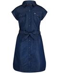 Calvin Klein Girls' Short Sleeve Chambray Denim Shirt Dress, Dark Chambray, 7