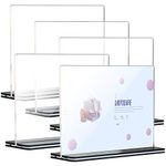 Tomorotec [5 Pack] 11x8.5 inch Landscape Office Table Sign Display Holder for Trade Show Exhibition, T-shape Black Base Double-sided Menu Dispaly, Slant Ad Photo Frame Brochure Holder, Clear Acrylic