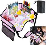 Kids Car Seat Organizer Travel Tray, Toddler Car Seat Play Tray Organizer, Portable Large Multifunction Backseat Tray Table Holder, Drawing, Food & Snack Lap Tray Carseat for Child (Pink)