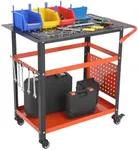 Portable Rolling Welding Table with Holes 5/8-Inch,36''x 24" Welding Table Top,Steel Welding Workbench with Pegboard,Hooks,Tool Slots,Storage,1200LB Welding Fixture Table for Shop Orange