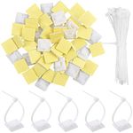 Cable Ties Adheasive Mounts, 100mm x 3mm White Nylon Zip Tie with Self Adhesive Tie Wraps Base Holder Sticky Pads Cable Organizer for Home Office Garage and Workshop (50 Pack)