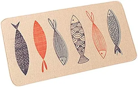 UKELER Kitchen Rugs and Mat - Non-Slip Rubber Backing Washable Bath Rugs Doormat Anti Fatigue Comfort Floor Mat for Kitchen (Fishes, 17" × 29")