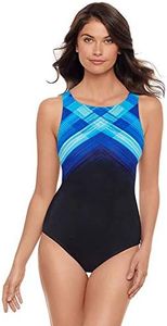 Reebok Women's Swimwear Sport Fashion Sweet Incline High Neck Soft Cup One Piece Swimsuit, Blue, 14