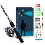 QudraKast Kids Fishing Poles for Boys Girls Under 10 , Portable Telescopic Fishing Rod and Reel Combo kit with Spincast Fishing Reel Tackle Box , Universe Travel Pattern