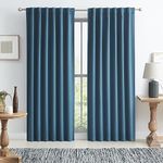KEQIAOSUOCAI 100% Blackout Linen Textured Curtains 96 Inches Long, Energy Smart Black Out Drapes for Boys Playroom, Thermal Insulated Window Draperies for Guest Room(Blue Denim,50" W x 96" L)