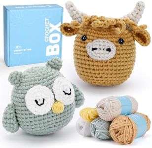 CROCHET BOX Crochet Kit for Beginner, Highland Cow and Owl Learn How to Crochet Stuffed Animals Amigurumi Gift for Adults and Kids(12+), Knitting Set with Yarn Hook Stitch-by-Stitch Video Tutorial