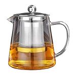 Aktnil Glass Tea Kettle Heat Resistant Tea Pot with Stainless Steel Infuser Strainer for Coffee Juice Loose Leaf Tea 550ml Transparent