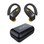 pTron Bassbuds Sports V2 TWS Earbuds, Built-in HD Mic for Clear Calls, 32Hrs Playtime, BT v5.1 Headphones with Deep Bass, Ergonomic Hook Design & IPX4 Water/Sweat Resistant (Jet Black & Yellow)