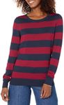 Amazon Essentials Women's Long-Sleeve Lightweight Crewneck Sweater (Available in Plus Size), Navy/Burgundy, Stripe, Medium