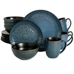 Gibson Elite Milanto Round Embossed Reactive Glaze Stoneware Dinnerware Set, Service for Four (16pcs), Blue