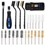 Swpeet 24Pcs 3 Materials 6 Sizes Bore Wire Brush with Wire Scatch Brush Kit, Stainless Steel, Brass, Nylon Cleaning Brush with Handle and Twisted Wire Cleaning Brush - 1/4 Inch Hex Shank