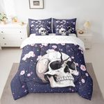 Erosebridal Gothic Skull Bed in a Bag Queen Comforter Set 7 Piece,Cherry Blossom Floral Bedding Sets Pink Flowers Skeleton Sheet Set with Comforter