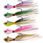 Bucktail Jigs Saltwater Fishing Lures, 5pcs Saltwater Jigs Kit Bucktail Hair Jig Saltwater Freshwater Surf Fishing Lures for Walleye Striper Bass Snook Bluefish Fluke Flounder 1/4oz-2oz