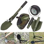 MEETOZ Military Portable Folding Camping Shovel and Pickax, Small Compact Pickaxe with Carrying Pouch, Military Entrenching Survival Multitool for Camping, Hiking, Backpacking, Back Yard, Store