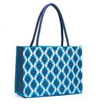 H&B Jute Bag – Shopping Bag | Tote Bag | Carry Bag | Grocery Bag | Eco-Friendly Bag | Shoulder Bag | Handbag | Travel Bag | Beach Tote - Ikat Print (Blue)