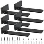 Floating Shelf Brackets Heavy Duty - 1/5 Inch Thick Industrial Black Metal L Brackets, Premium Solid Steel Shelf Supports for Shelves - 6 Inch Heavy Floating Shelves Hardware (6Pcs)