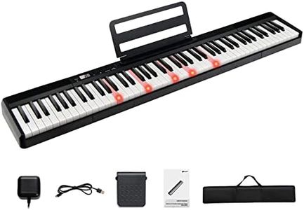 HONEY JOY 88 Key Piano Keyboard, Full Size Semi-Weighted Keyboard, Portable Electric Piano w/Lighted Keys, Music Stand, Sustain Pedal, Charger, USB/MIDI/MP3 & Teaching Mode for Beginners Kids Adults