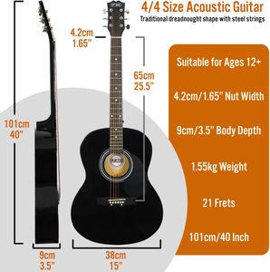 3rd Avenue 4/4 Acoustic Guitar – Black Full Size