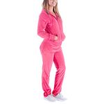 LeeHanTon Womens 2 Piece Outfits Velour Tracksuits Long Sleeve Sports Sweatsuits Jogging Velvet Lounge Set, Pink, X-Large