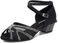 TTdancewear Rhinestones Ballroom Dance Shoes Women Latin Salsa Bachata Performance Dance Shoes Suede Sole, Black-1.5inch Heels, 6 UK