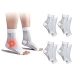 4 Pairs Neuropathy Socks Compression Socks for Women & Men Plantar Fasciitis Socks Ankle Support Brace for Sprained Ankle Breathable Anti-Slip Soothe Socks for Pain Relie (White, 5-7.5)