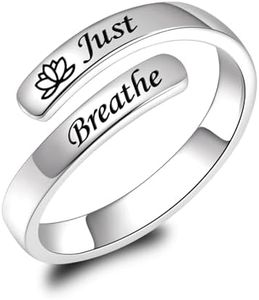 BEILIN 925 Sterling Silver Inspirational Jewelry Rings Just Breathe Adjustable Ring Personality Encouragement Gift for Teens Women