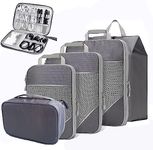 YOLOK 6 Set Compression Packing Cubes Travel Organizer, Packing Cubes for Carry-on Luggage with 3 Compressible Luggage Cubes, Shoe Bag, Underwear Cube, Cable Organizer(Grey)