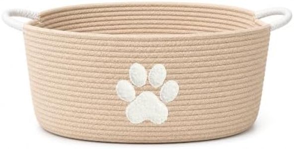Dog Toy Basket with Handles, Boho Cotton Rope Storage Bin Organizer