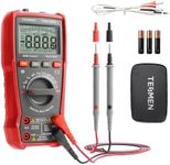 TESMEN TMM-569A Digital Multimeter, TRMS 4000 Counts Ohmmeter, Auto-Ranging Voltage Tester with NCV, Voltage & Current, Resistance, Continuity, Diode, Capacitance, Phase, Temperature, Live Wire - Red