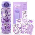 Gifts for Girls 5 6 7 8 9 10 11 Years Old DIY Water Bottle, Decorate Your Own Water Bottle with Gem Stickers, Girls Halloween Birthday Presents Age 4-12, Thermos Bottle Craft Kit Kids Girl to School