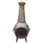 Oakland Living AZ8024-AB Flora Cast Metal 53" Tall Chimenea with Built-in Handles, Spark Guard, Antique Bronze