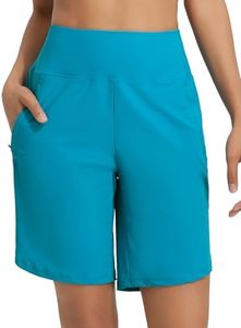 baleaf Women's 9" Long Swim Board Shorts with Zipper Pockets High Waisted Tummy Control Beach Shorts 2025 Swimsuits Aqua Blue 2XL